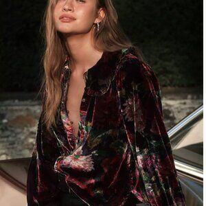 The Keira Collared Button-Front Blouse by Pilcro: Long-Sleeve Velvet Edition